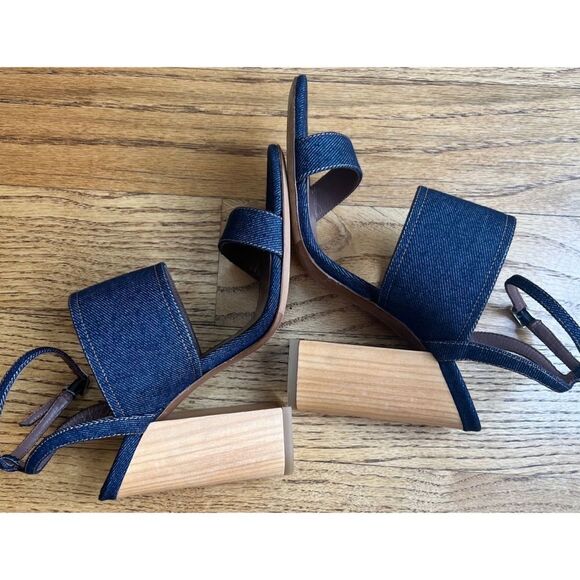 Tabitha Simmons Stevie Denim Block Heel Ankle Wrap Sandal Size 37 - Picture 9 of 12